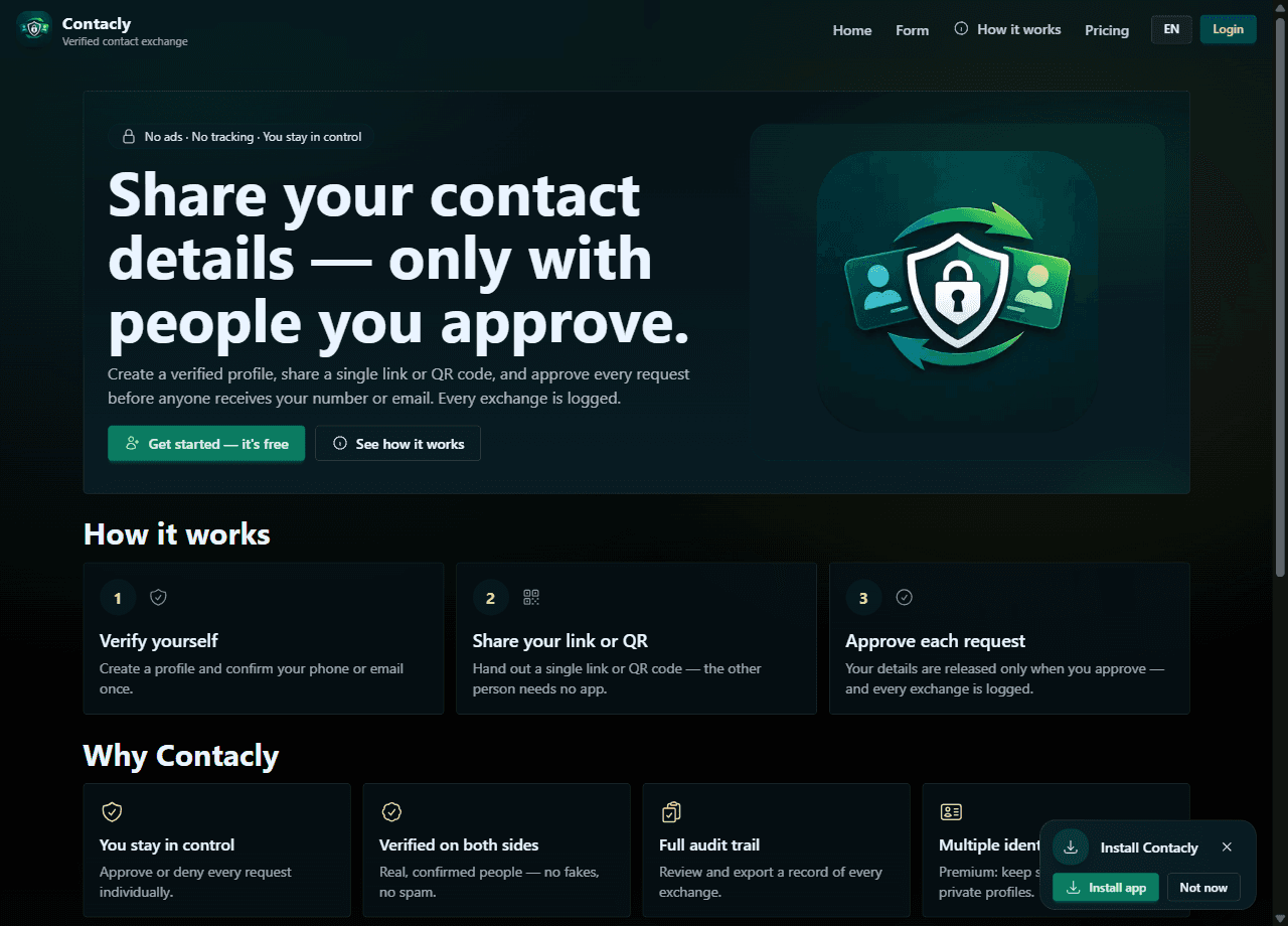 Startseite von contacly.com